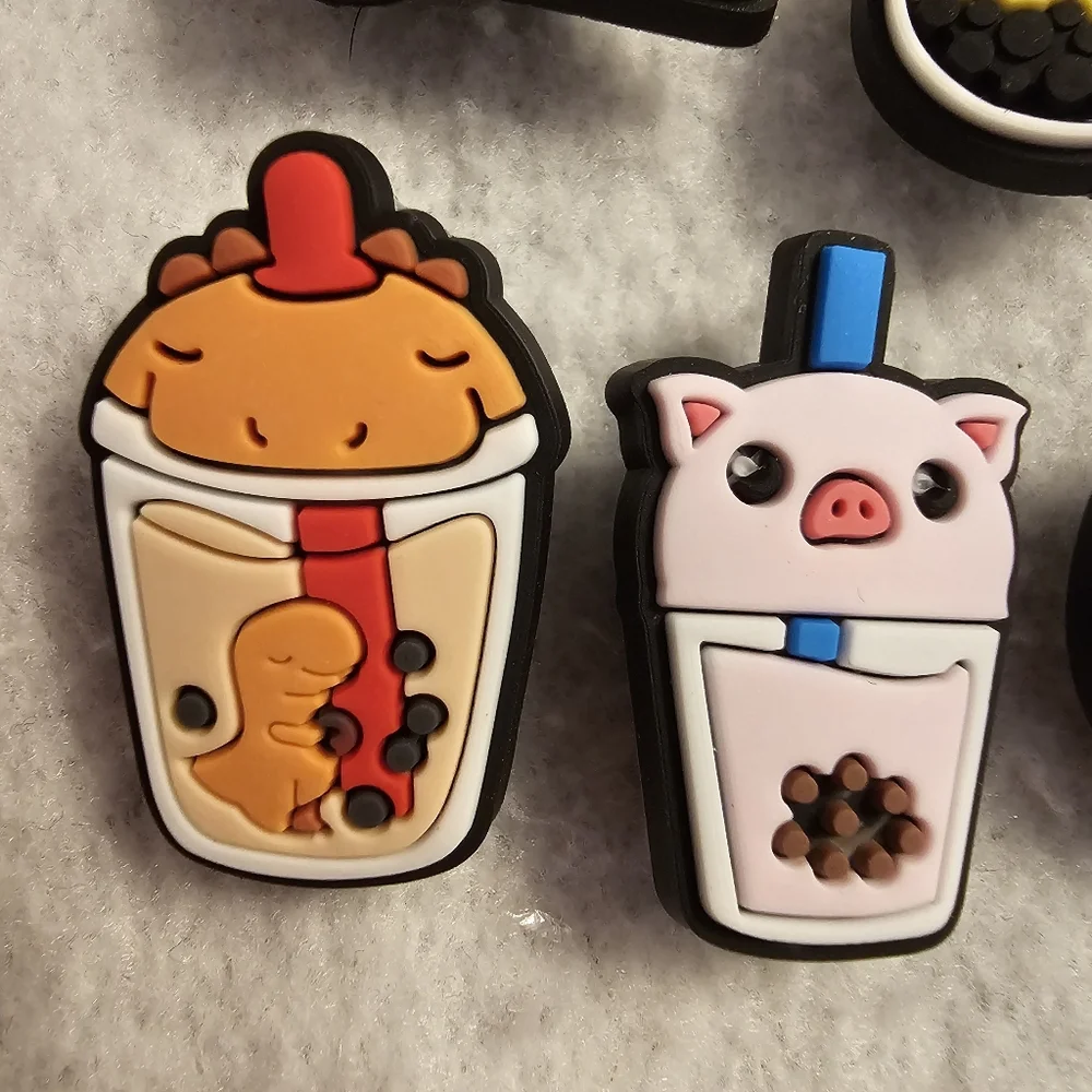 Jibbitz With Dinosaur Pig Beaver and Boba Tea Theme Croc Shoe Charms Bundle Of 5